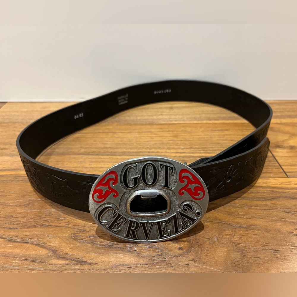 Men's "Got Cerveza?" Belt Buckle with Bottle Opener